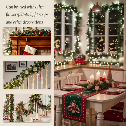 Christmas Garland Decoration 3-Pack with Free LED Light Strip for Fireplace, Staircase & Tree