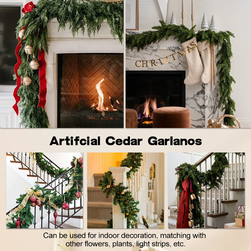 Christmas Garland Decoration 3-Pack with Free LED Light Strip for Fireplace, Staircase & Tree