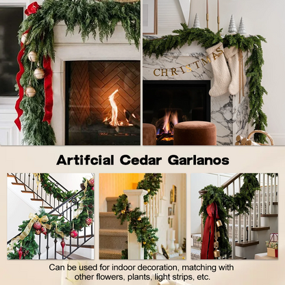 Christmas Garland Decoration 3-Pack with Free LED Light Strip for Fireplace, Staircase & Tree