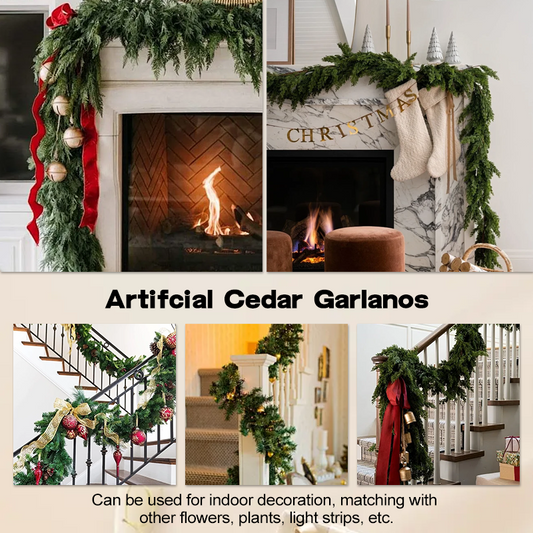 Christmas Garland Decoration 3-Pack with Free LED Light Strip for Fireplace, Staircase & Tree